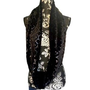 Black faux fur and sequin infinity scarf OS